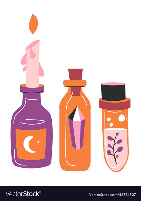 Magic ingredients gem stone and burning candle Vector Image