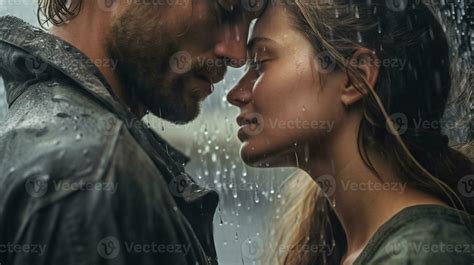 Man Woman Date Kiss Couple Relationship Love Rain Lesbian Touch People Girlfriend Generative Ai