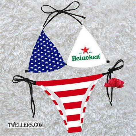 American Flag Heineken Triangle Bikini Set Swimsuit Beach Tw279