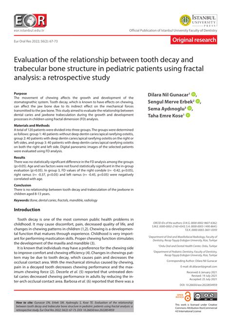 Pdf Evaluation Of The Relationship Between Tooth Decay And Trabecular