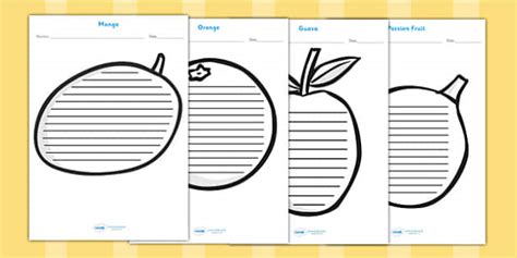 Tropical Fruit Shape Writing Frames Hecho Por Educadores