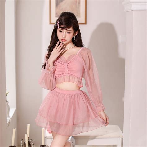 New Style Swimsuit Female Split Bikini Fresh Cute Girl Student Hot Spring Long Sleeve