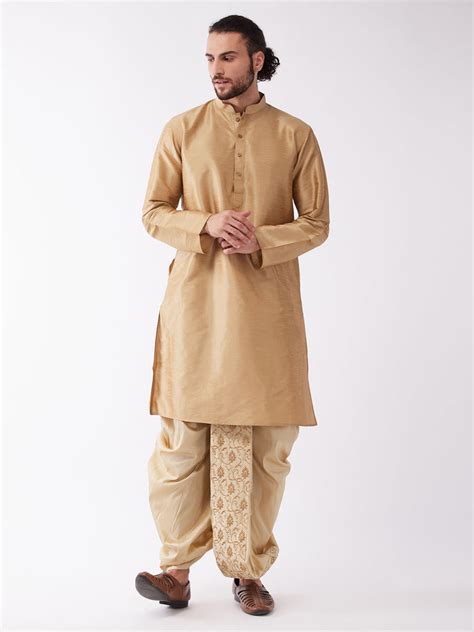 Vm By Vastramay Mens Rose Gold And Gold Silk Blend Kurta And Dhoti Se