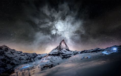 Wallpaper : night, nature, sky, snow, atmosphere, Matterhorn, mountain ...