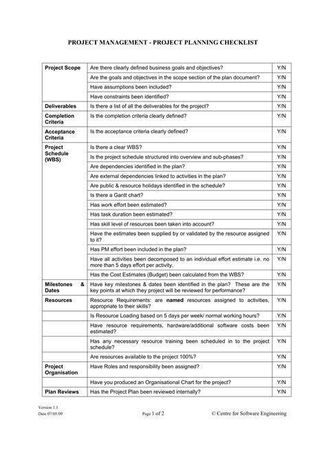 Project Management Checklist Template Excel