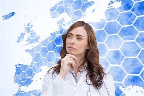 Premium Photo Composite Image Of Thoughtful Brunette Doctor Looking Away