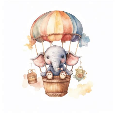 Premium AI Image There Is A Watercolor Painting Of An Elephant In A Hot Air Balloon Generative Ai