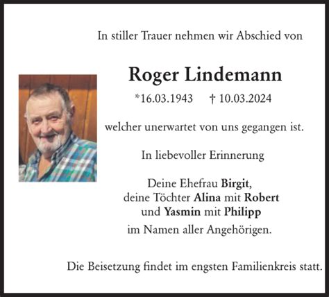 Traueranzeigen Von Roger Lindemann Trauer Merkur De