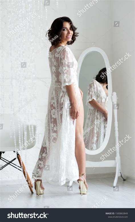 Beautiful Sexy Brunette Girl White Negligee Stock Photo Shutterstock