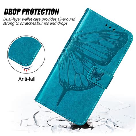 For Infinix Hot Play Embossed Butterfly Flip Leather Phone Case Blue Alexnld