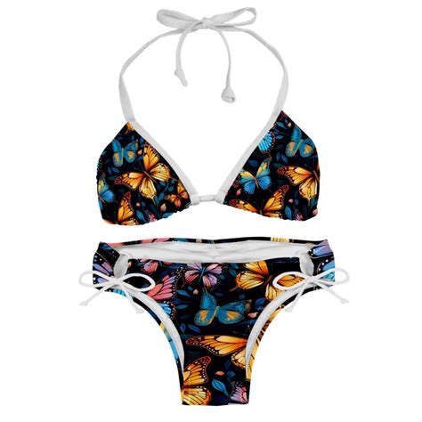 Flower Butterfly Adjustable Strap Detachable Sponge Bikini Set Two Pack For Beach And Pool
