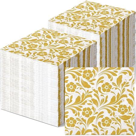 Amazon Pack Gold Foil Floral Paper Napkins Disposable For