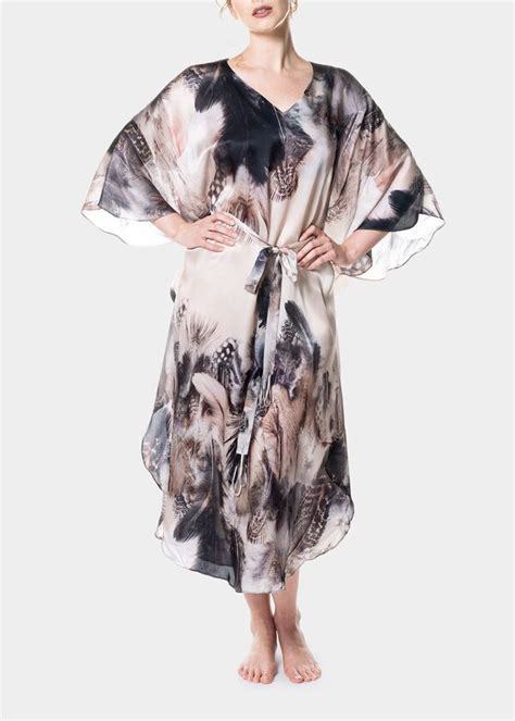 Christine Lingerie Sanctuary Feather Print Silk Caftan Editorialist