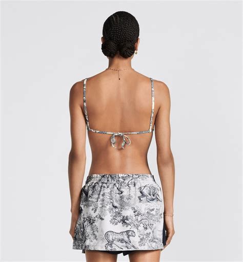 Dioriviera Bikini Top White And Blue Toile De Jouy Technical Fabric Women Dior Swimsuits