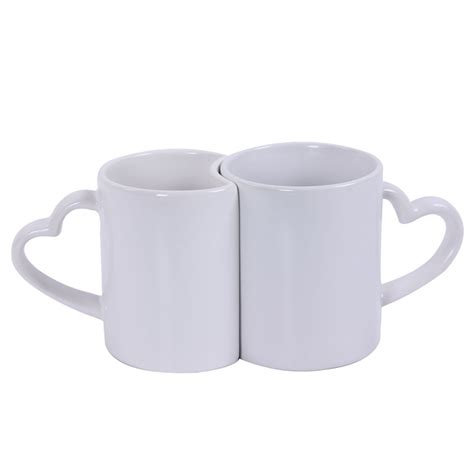 Premium Promotion Oz Heart Shape Handled Couple White Ceramic Mugs