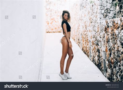 Sexy Blonde Girl Short Tshirt Black Stock Photo Shutterstock