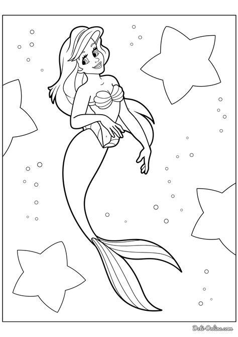 Раскраска Русалочка Ариэль и звёздочки распечатать или скачать