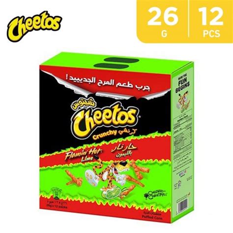 Buy Cheetos Crunchy Flamin Hot Lime Puffed Corn 12 x 26 g توصيل Taw9eel