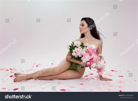 Beautiful Nude Brunette Woman Peony Flowers Stock Photo Shutterstock
