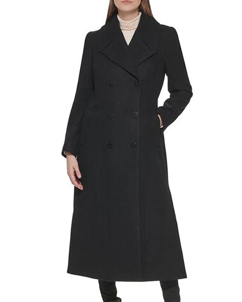 Kenneth Cole Double Breasted Long Wool Coat In Black Lyst