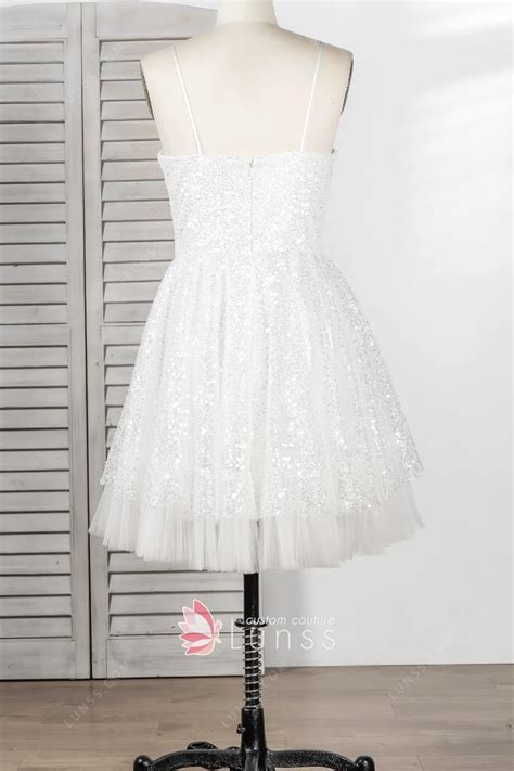 Sparkly Ivory White Glitter Sequin Short Homecoming Dress - Lunss