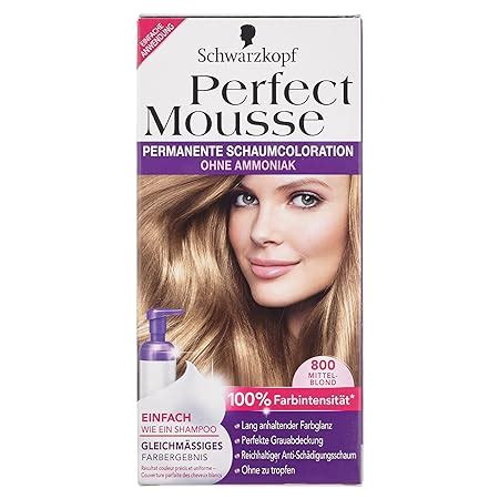 Schwarzkopf Perfect Mousse permanente Schaumcoloration, 800 Mittelblond ...