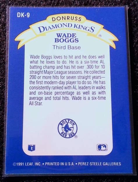 1991 Donruss Diamond Kings DK 9 Wade Boggs Red Sox NM EBay