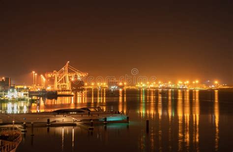 Tauranga Harbour Bridge And Surrounds Illuminates Night Sky And Stock