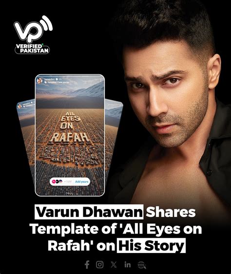Varun Dhawan shares Template of 'All Eyes on Rafah' on his story #