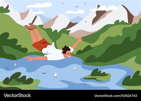 happy guy  land diving young man  extreme vector image