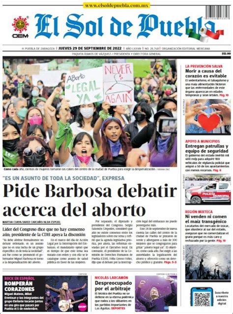 Periódico El Sol De Puebla México Periódicos De México Edición De Viernes 30 De Septiembre