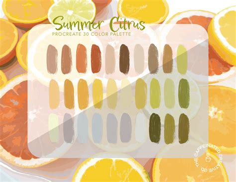 Summer Citrus Procreate Color Palette 30 Color Swatches For