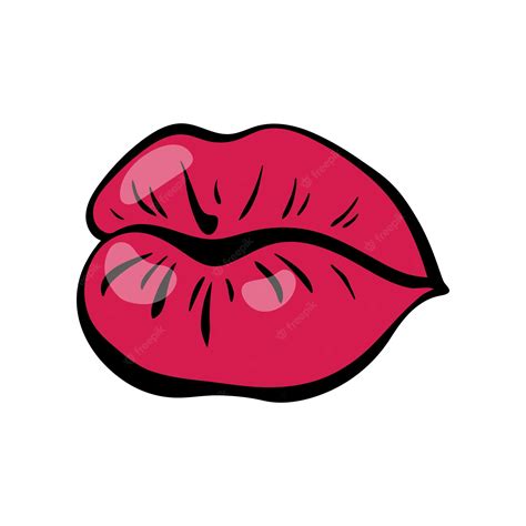 Premium Vector Bright Red Female Lips In Retro Pop Art Style Mouth