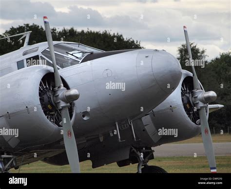 Vintage Beechcraft B18S twin engined aeroplane at Seppe airfield, the ...