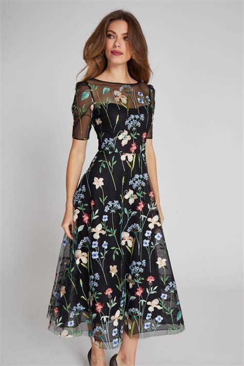 Embroidered Tulle Dress With Floral Print | Embroidered tulle dress