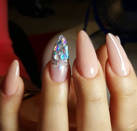 Nude Almond Nails With Glitter Accent Nail Almond Acrylic Nails Nails Glitter Accent Nails