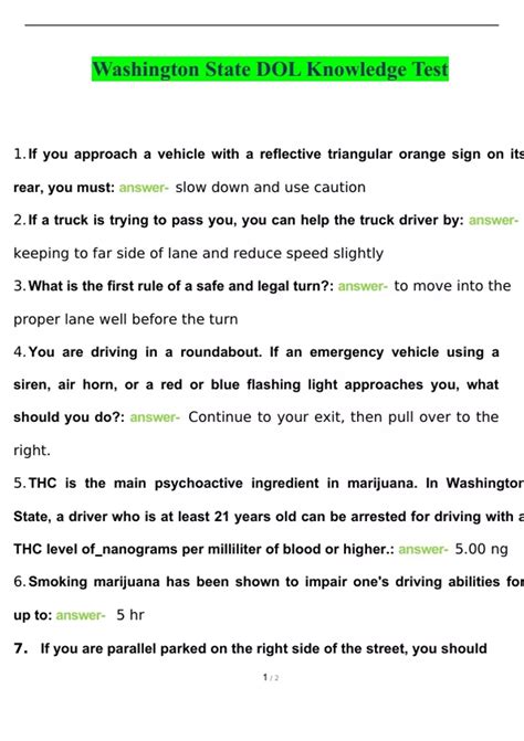 Washington State Knowledge Test Practice 2023