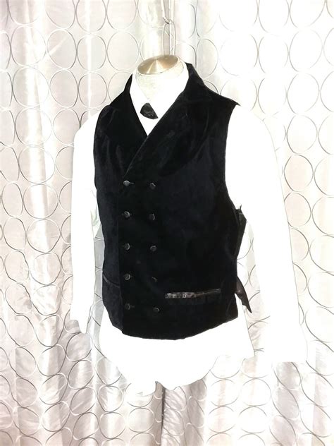 Mens Black Velvet Double Breasted Vest For Weddings With Black Satin