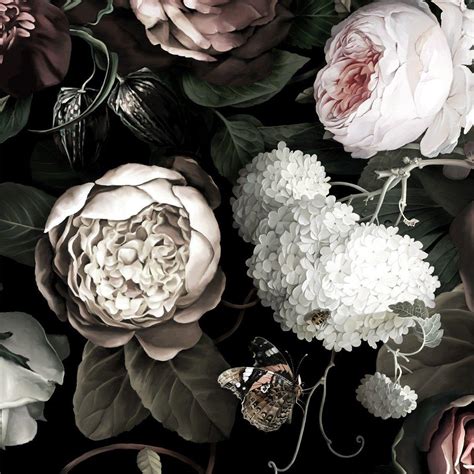 Black Floral Vintage Wallpaper