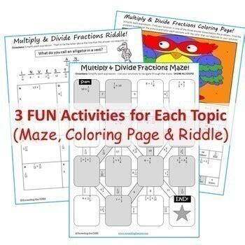 6th Grade Math Mazes Riddles Color By Number BUNDLE Print Digital