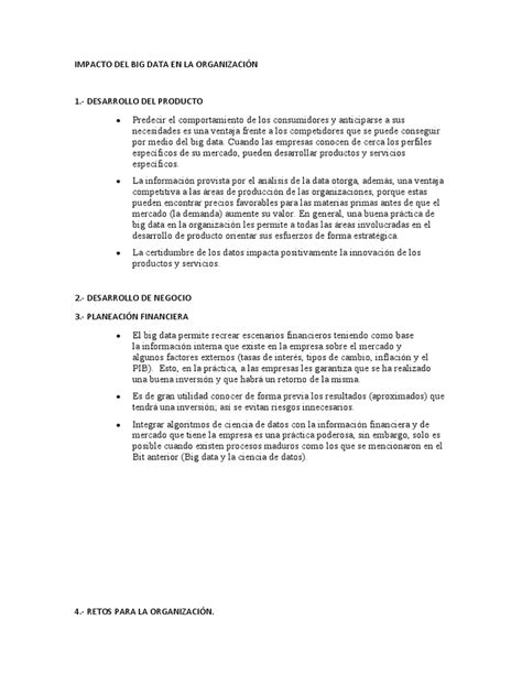 Impacto Del Big Data En La Organización Pdf Big Data Business