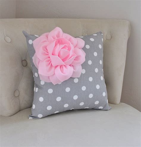 Decorative Light Pink Corner Dahlia On Gray Polka Dot Pillow Polka Dot Pillow Dot Pillow