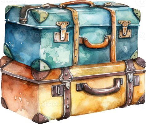 Vintage Suitcase Luggage Watercolor Illustration 24045901 Png