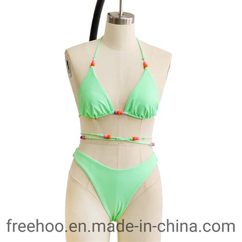Green Two Piece Sexy Triangle Bikini With Extra Long Ties Adjustable