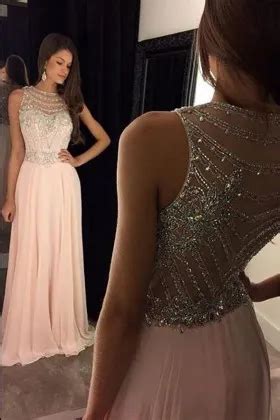 Beaded Illusion Back Nude Pink Chiffon Prom Dress Promfy