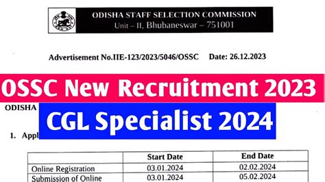 OSSC CGL Specialist Post Recruitment 2023 OSSC New Recruitment 2023