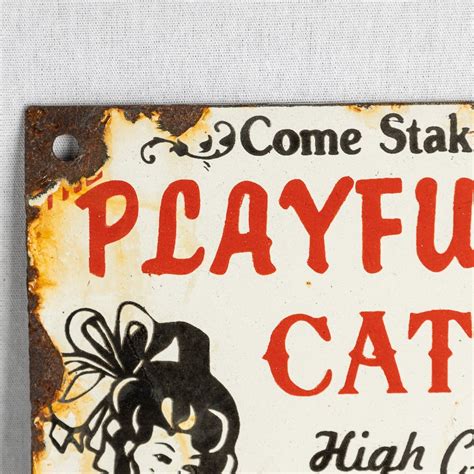NOVELTY ThC PLAYFUL PUSSY CAT HOUSE ENAMEL SIGN C Pushkin S
