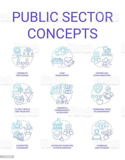 Public Sector Blue Gradient Concept Icons Set Stock Illustration