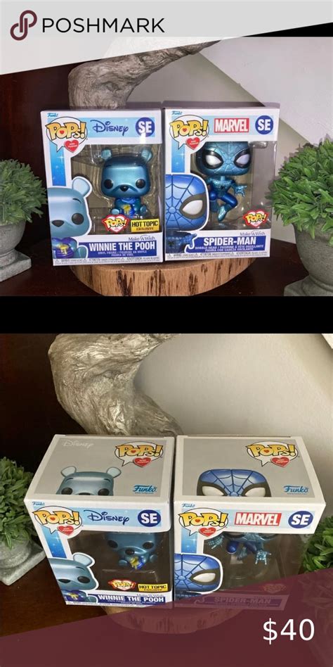 Make A Wish Funko Pop Lot Spider Man Winnie The Pooh Hot Topic Exclusive Disney Pop Spiderman