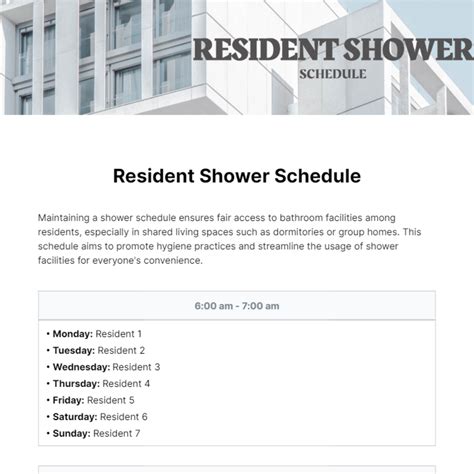 Free Resident Shower Schedule Template Edit Online And Download